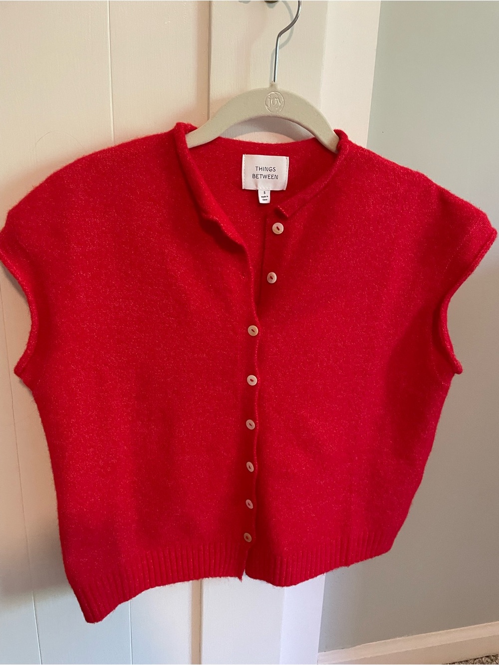 Things Between Bright Red Short-Sleeve Button Cardigan